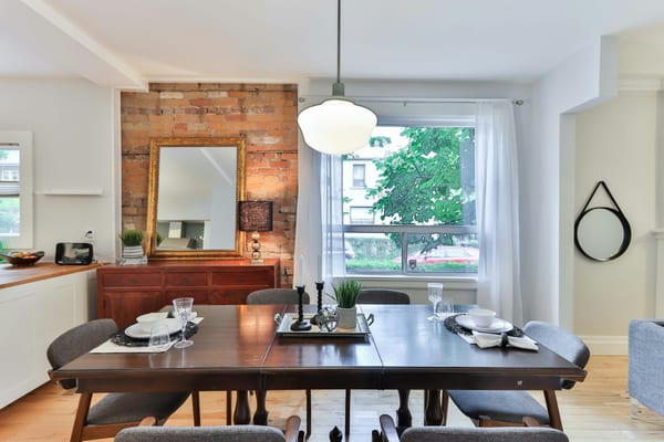 Dining table laid for breakfast